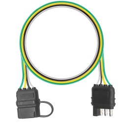 4-Way Flat Trailer Wiring Harness with 12 Inch Wires | 4 Pin Flat Wire Extension Male and Female Connector with Dust Cover